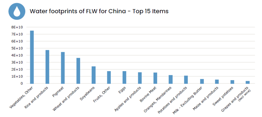 Figure 3: Top 15 hotspot categories of the water footprints of FLW (in m3)