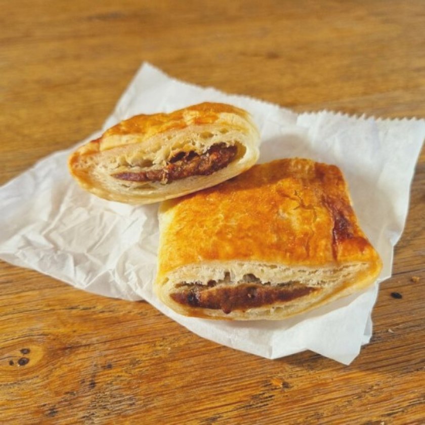 First vegan pastry roll filled with home-grown mushrooms  .